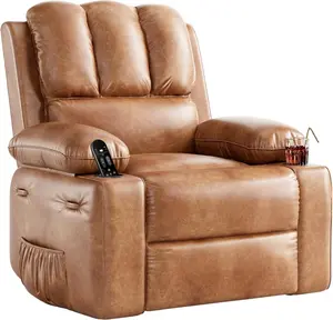 Garvee Vintage Swivel Recliner Chair for Adults with Enhanced 1.5X Sponge Cushioning, Convenient Side Pocket, and Built-in Cup Holder - Ideal for Living Room, Bedroom, and Nursery Comfort