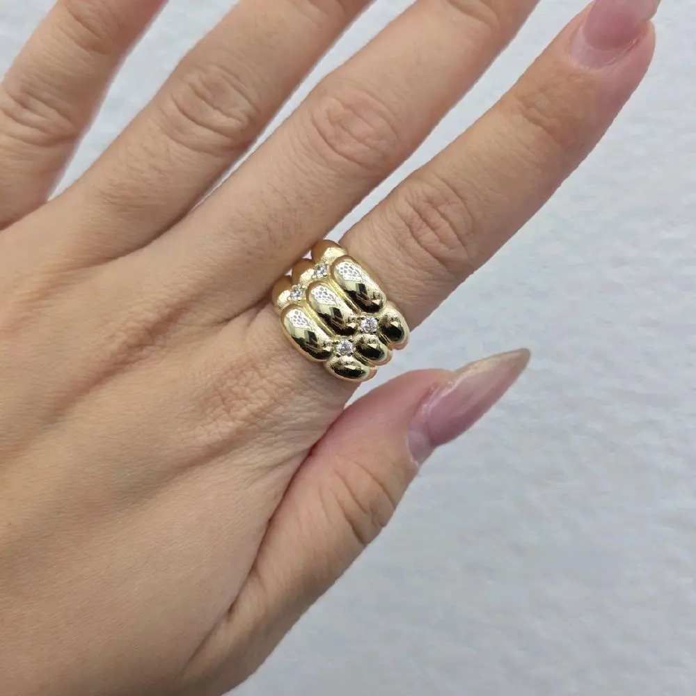 10K Yellow Gold Triple Wide Pavé Ring
