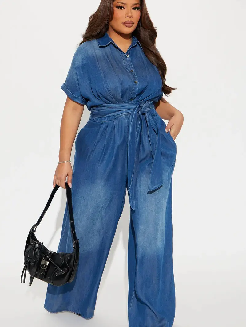 Patricia Puff Sleeve Denim Pant Set – Dark Wash | Puff Sleeve Denim Two-Piece Set