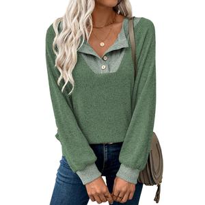 EVALESS Women's Spring Lightweight Puff Long Sleeve Sweatshirt, V Neck Button Up Solid, Casual Basic Pullover Tops, 2026 Fashion Minimalist Outfit  Deals For You Days