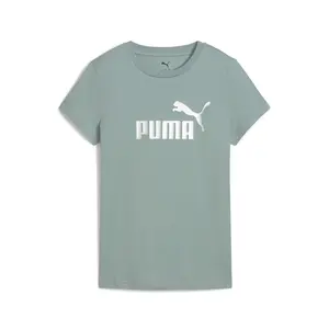 PUMA Womens Essentials Metallic Logo Crew Neck Short Sleeve Casual Tops Casual - Green