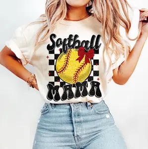 Retro Softball Bundle T-shirt, Softball Mama T-shirt, Softball T-shirt, Softball Coquette T-shirt, Game Day Softball Bow T-shirt, Checkered Softball T-shirt, Gift For Mom