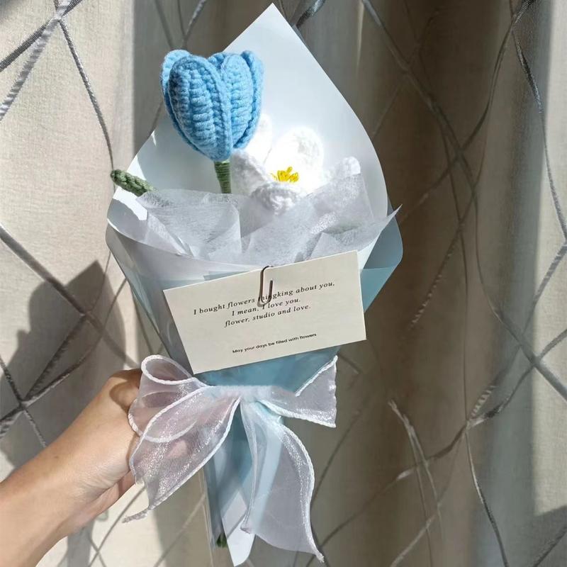 Handmade Crochet Flower Bouquet, 1 Bunch Decorative Artificial Flowers for Home Decor, Weddings, Parties & Anniversaries, Perfect Gift for Valentine’s Day, Birthday, Mother’s Day, Father’s Day & Thanksgiving