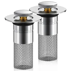 Bathroom Sink Pop-Up Drain Stopper, Stainless Steel Filter Basket Hair Catcher, Universal Replacement for 1.1-1.45 Inch Sinks-athroom Pop-Up Drain Stopper with Stainless Steel Hair Catcher
