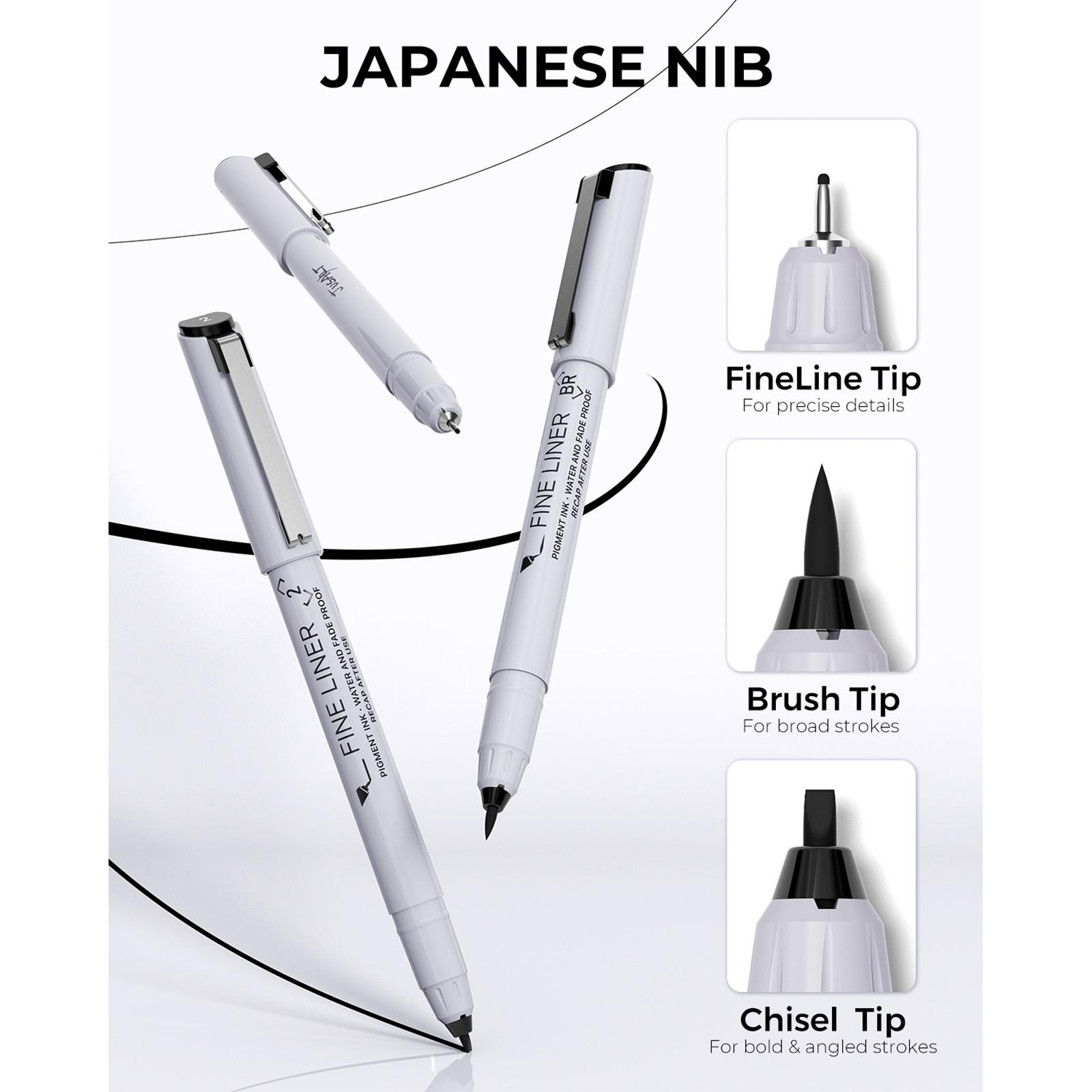 [JusArt] Fineliner Pens, 12/8/6 Pcs, 0.25mm Ultra Fine Point Pens, No Bleed, Waterproof Black Pigment Ink Pens for Artists Beginners, Illustration, Writing, Journaling, Crafters, Technical Drawing pens