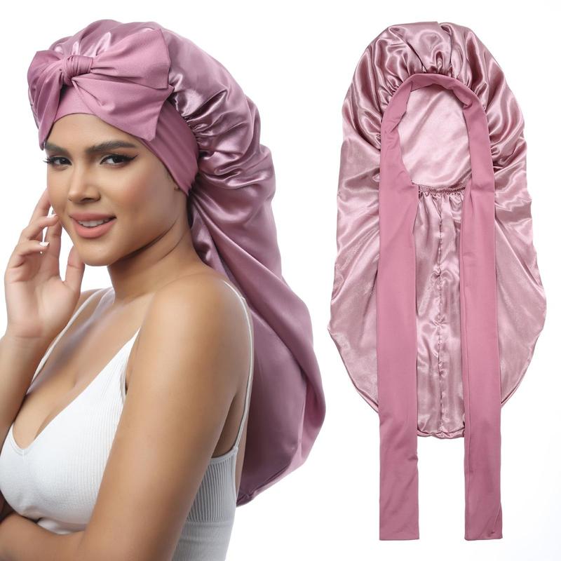 AWAYTR Long Single Layer Satin Bonnet Silk Like Hair Bonnets for Women Sleeping Cap for Hair with Elastic Tie Band Hair Care Cap TikTokShopBlackFriday