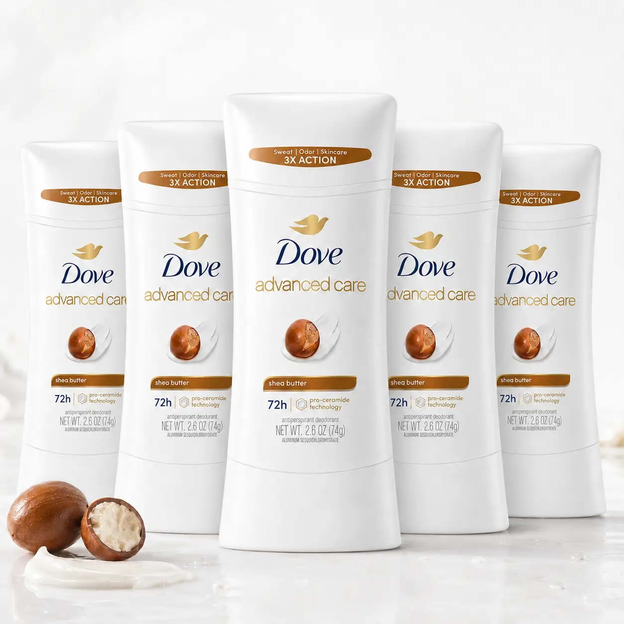Dove Advanced Care Antiperspirant Deodorant Stick, Shea Butter & Pro-Ceramide Technology, 72-Hour Sweat & Odor Protection for Smooth Underarms, 2.6 oz, Body Care, Cosmetic, Sensitive, Moisturize, Nourishing