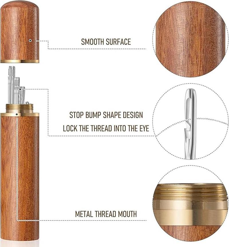 30Pcs Self Threading Sewing Needles Sets Large Gauge Needle Hand Sewing Needle Embroidery Needles with Wooden Case for Knitting Mending DIY Handsewing Art Crafts