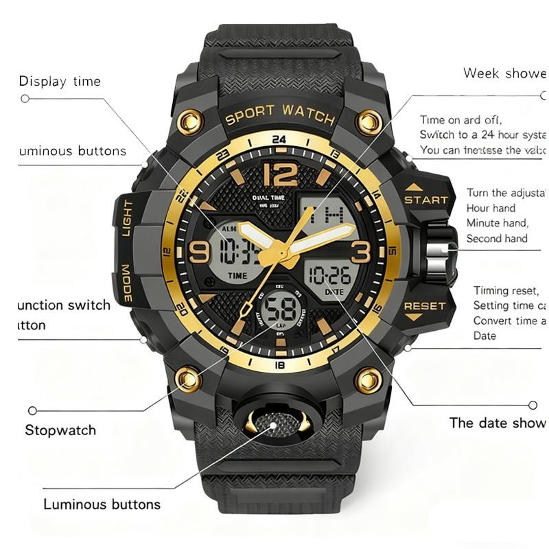 Men's Digital Sport Watch Water-Resistant Wristwatch with Dual Display for Outdoor Fitness Activities & Active Lifestyles,Christmas gift