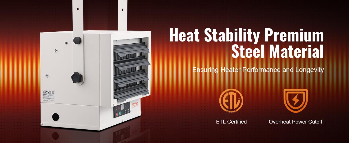 VEVOR Electric Garage Heater, 7500-Watt Digital Fan-Forced Wall/Ceiling Mount Shop Heater, with Remote Control Overheat Protection, Hardwired Heater with 9-Hour Timer, Ideal for Workshop, ETL Listed VEVOR Electric Garage Heater, 7500-Watt Digital Fan-Forced Wall/Ceiling Mount Shop Heater, with Remote Control Overheat Protection, Hardwired Heater with 9-Hour Timer, Ideal for Workshop, ETL Listed