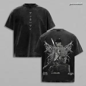 Levi Ackerman Attack on Titan Washed Vintage Oversized T-Shirt, Heavy Cotton Unisex Anime Graphic, AOT Shirt, Levi Tee