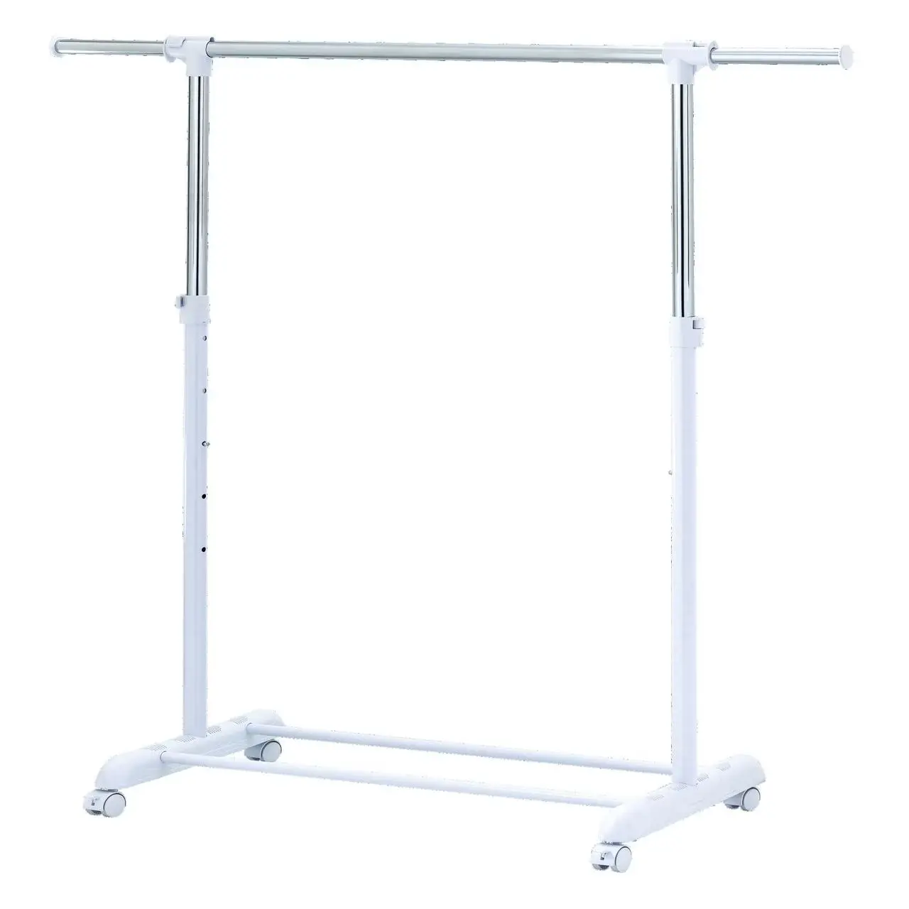 Laundry Adjustable Chrome & White Metal Rolling Garment Rack