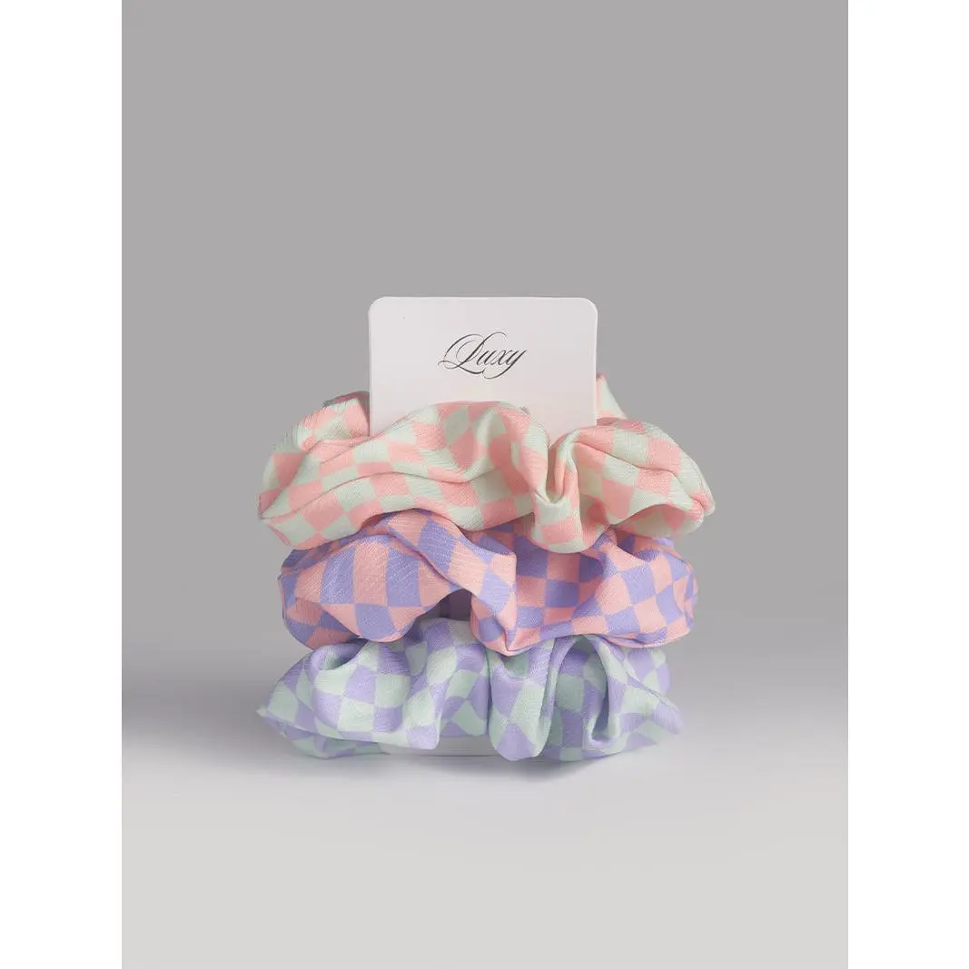 Hair In Check Scrunchie Trio