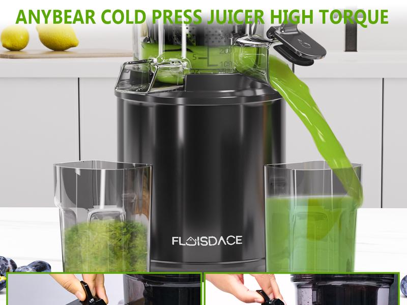 Cold Press Juicer, 6.5" Wide Feed Chute Juice Extractor Machine with Handle, High Juice Yield, 350W Professional Slow Masticating Juicer for Whole Vegetables & Fruits, Easy to Clean for Batch Juicing