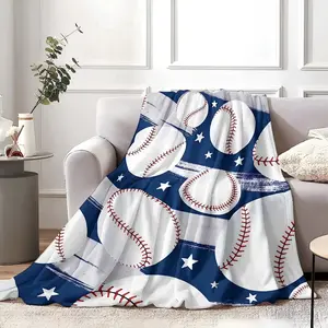 Baseball Blanket Gifts for Boys Blue Plush Flannel Throw with Stars Cozy Fuzzy Sport Blanket for Kids Teens Men Couch Bed Sofa Bedroom Decor