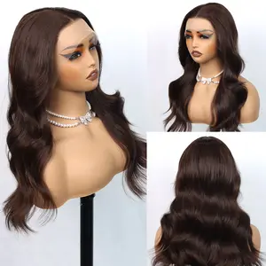 Aodbar hairs #4 Chocolate Brown Medium Lengh Body Deep Wave Lace Frontal Wig Pre Plucked Natural Hairline 13*4 HD Transparent Lace Frontal Wig Dark Brown Color Curly Wave Wig Heat Resistant Fiber Hair Glueless Brwon Color Wave Wig for Women