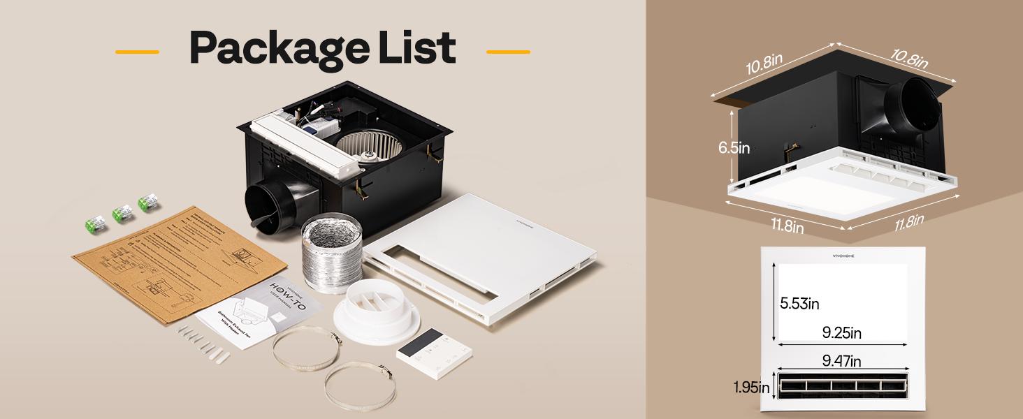 VIVOHOME Bathroom Exhaust Fan with PTC Heater, Humidity Sensor & LED Light, Ceiling Mount Ventilation Fan, 160 CFM DC Motor, 3 Color Temperatures, Remote Control, Oscillating Louver