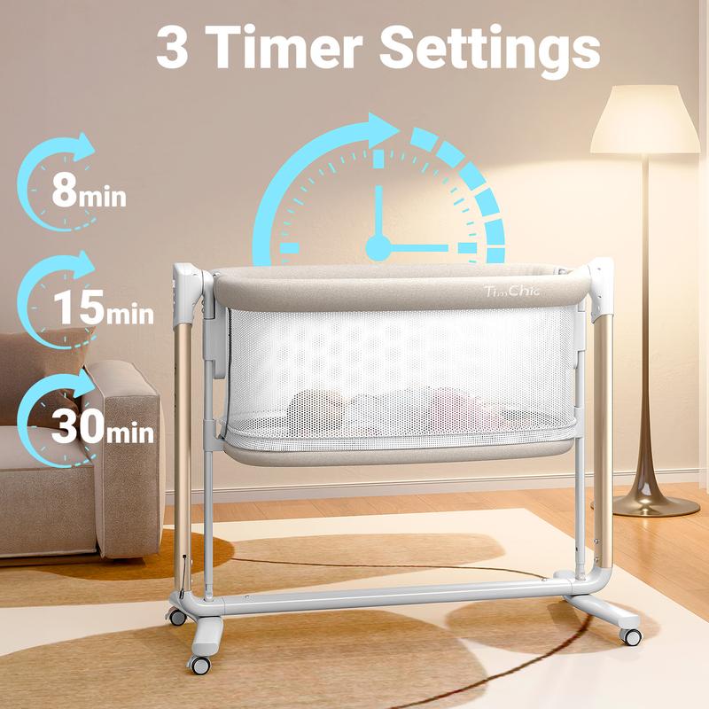 TIMCHIC 3-in-1 Auto Rocking Bassinet – Electric Bedside Crib, Adjustable Heights, On Wheels – Keeps Baby Calm & Close (0-12 Months)