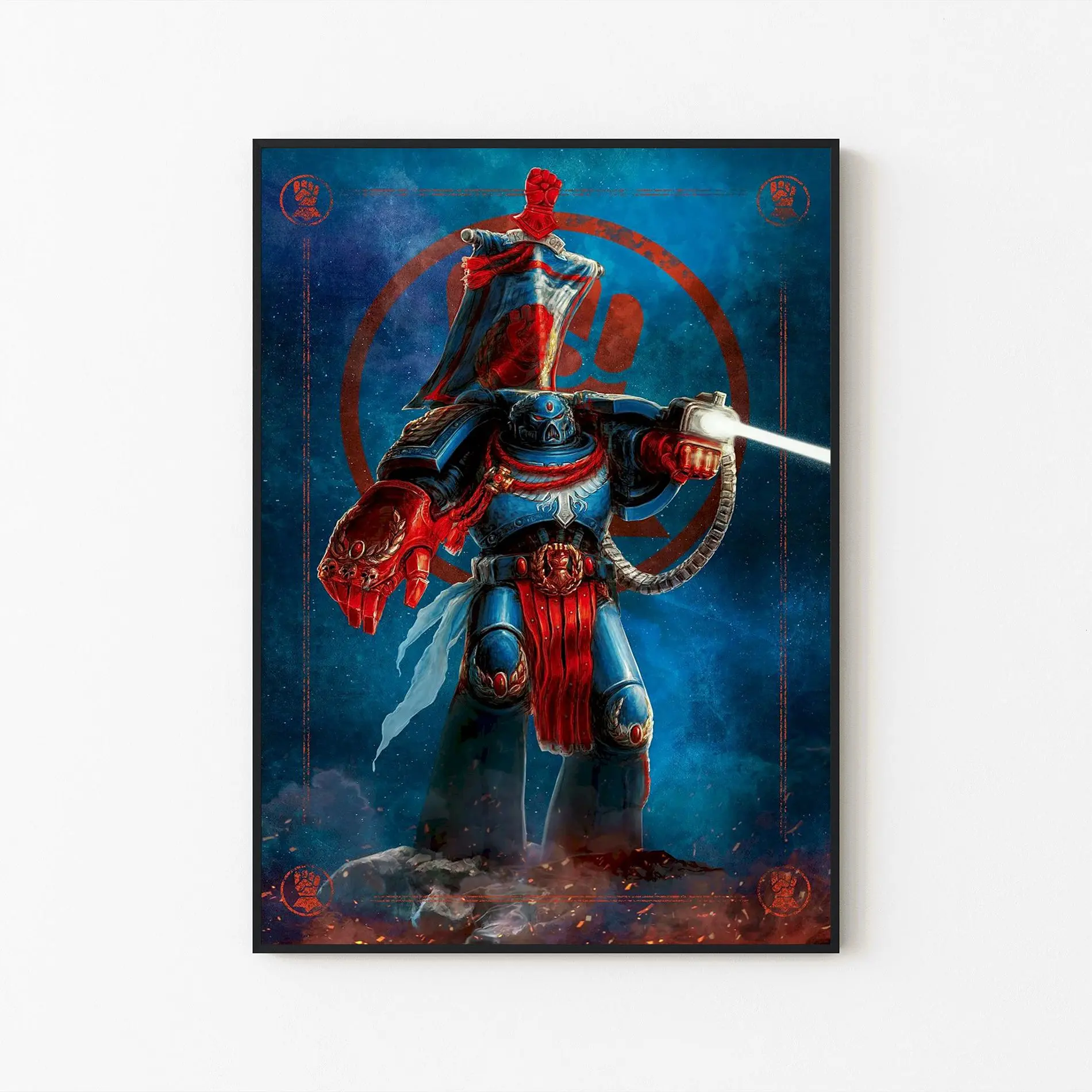 [Gaming Collection - Sale Up To 40%] [Unframe] Pedro Kantor Poster, Crimson Fists Commander Wall Art, Sci-Fi Space Marine Artwork, Grimdark Room Decor, Collector Gift