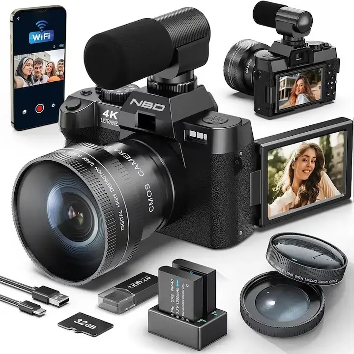 NBD S100 Pro Compact 4K Digital Camera for Photography - 48MP, 16X Zoom, WiFi, 32GB TF Card, Upgraded Lens & Battery, Autofocus, Anti-Shake, Vlogging Camera for YouTube Travel