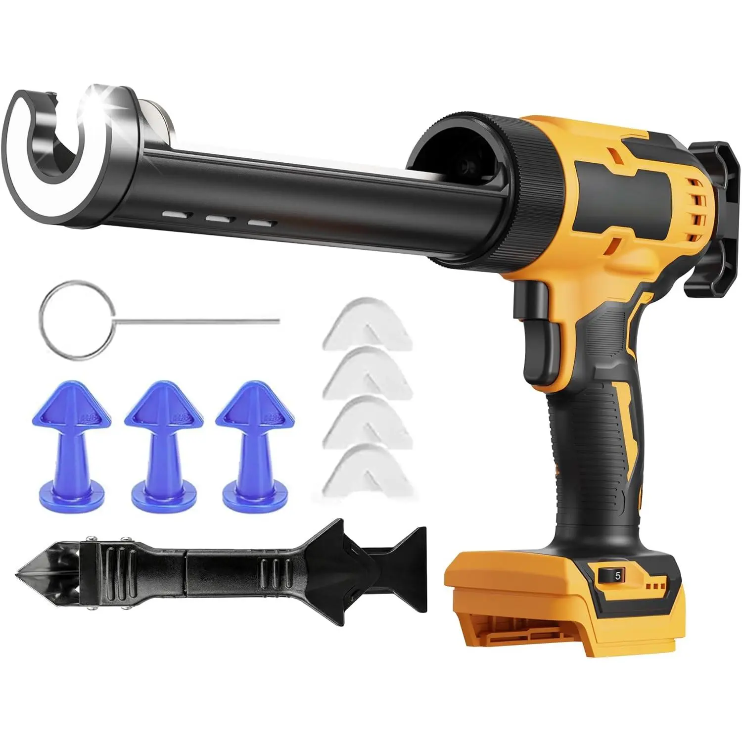 Electric Caulking Gun Compatible with Dewalt 20V Battery (without battery), Battery Powered Caulk Gun with 9pcs Caulk Remover Tool, 6 Adjustable Speeds, Dripless Silicone Gun for Filling, Sealing