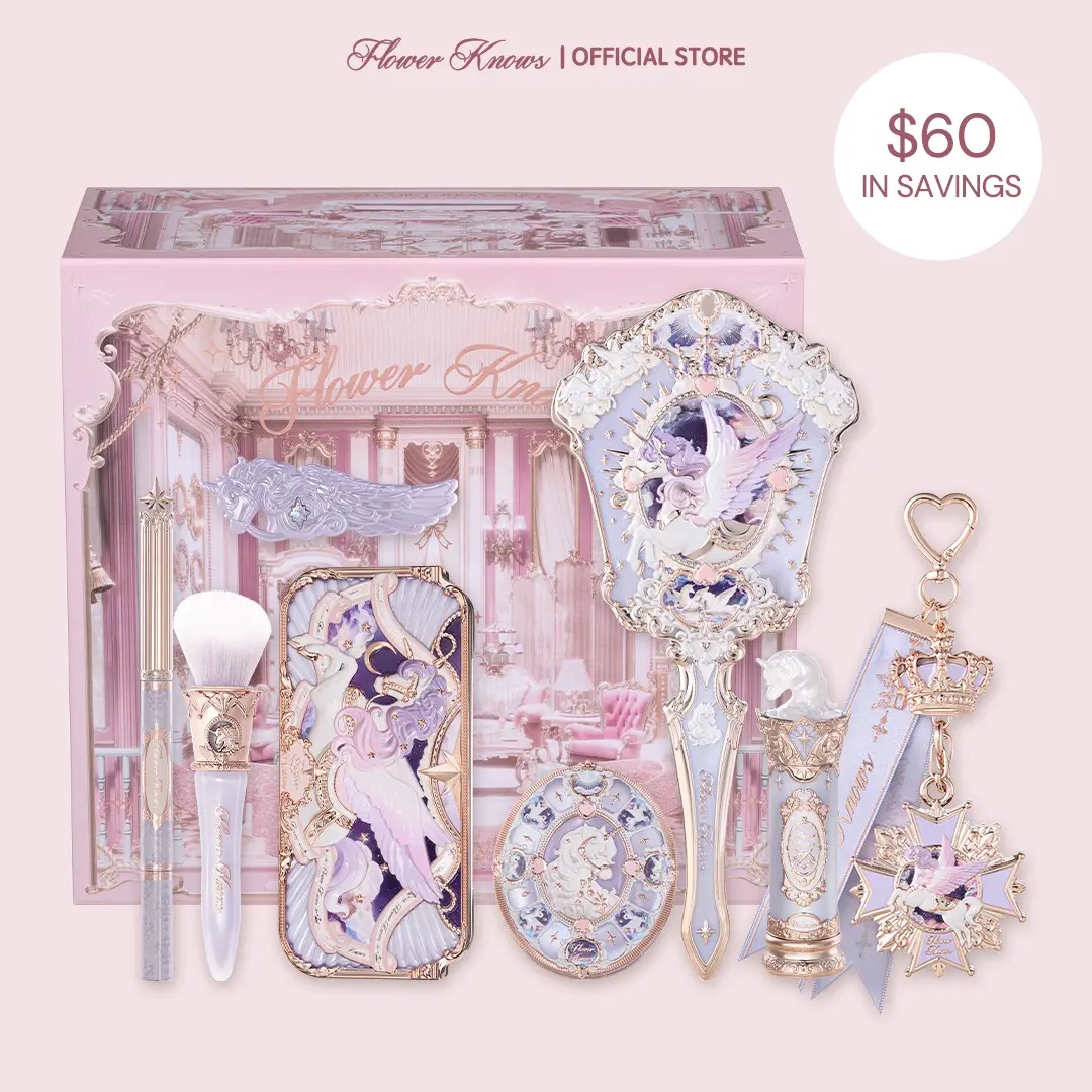 Flower Knows Celestial Bloom Set, Knight Unicorn 9-Piece Full Face Kit with Eyeshadow, Lipstick, Blush, Hand Mirror, Makeup Tools, Hair Clip, Flavor, Makeup Products, Gifts for Women, Multi-Pack, #tiktokshopbacktoschool, #sohochic