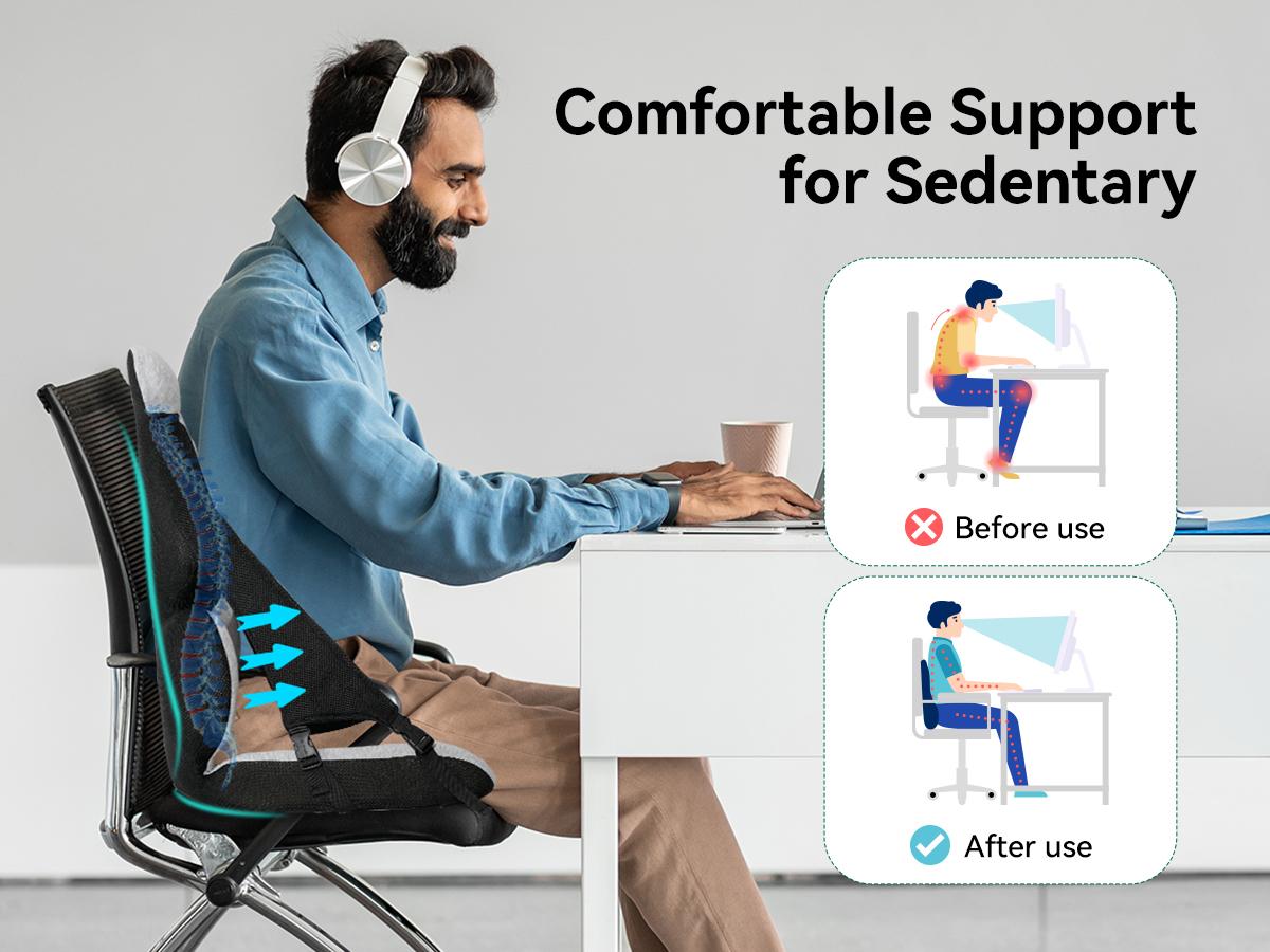 Snailax Memory Foam Lumbar Support Pillow, Car Seat Cushion, Office Chair Cushion, One Piece Chair Pad, Improve Posture, Sciatica, Hip & Back Coccyx Tailbone Pain