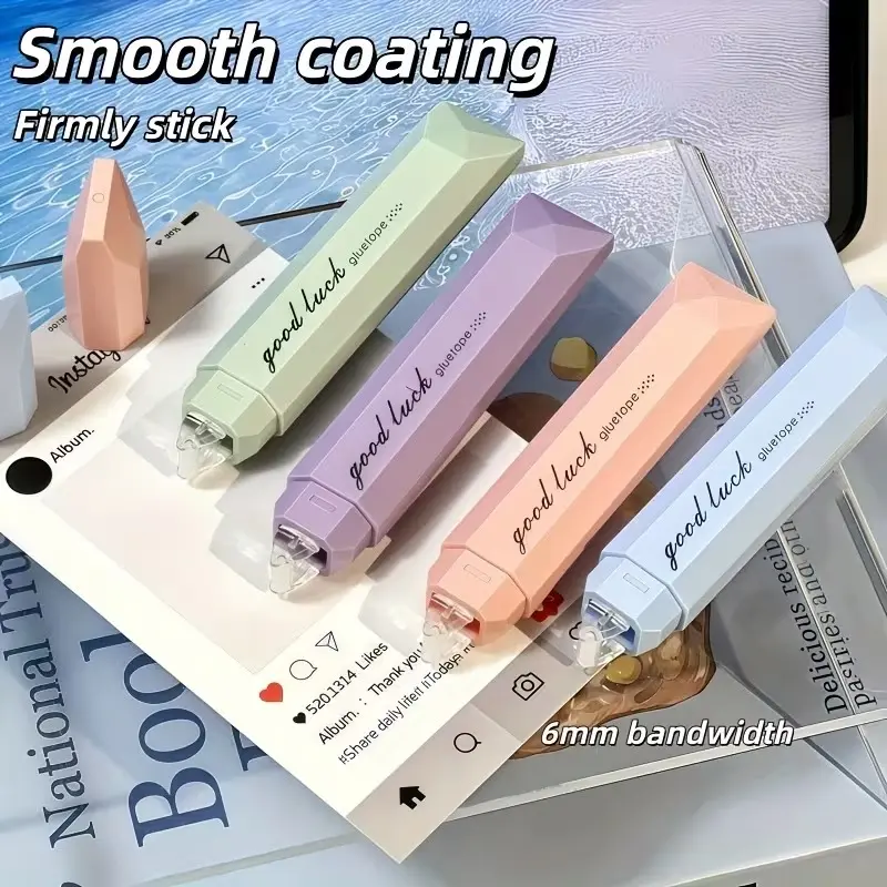 NOLUCK 4-Pack Double-Sided Roller Pen Tape, 0.24in x 236in Transparent Adhesive Rolls, Acid-Free, Repositionable, Erasable, Removable, Reusable, Easy to Apply for Craft Enthusiasts, Long-Lasting Supply Office Stationery, Diy Crafts