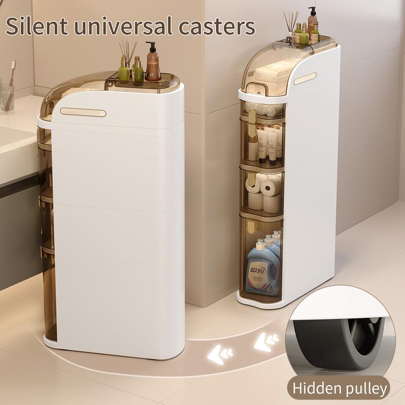 UFORU Ultra-thin bathroom locker, waterproof narrow bathroom locker, floor cabinet with wheels and toilet paper holder, suitable for small space, living room, bathroom, bedroom 2/3/4 floors
