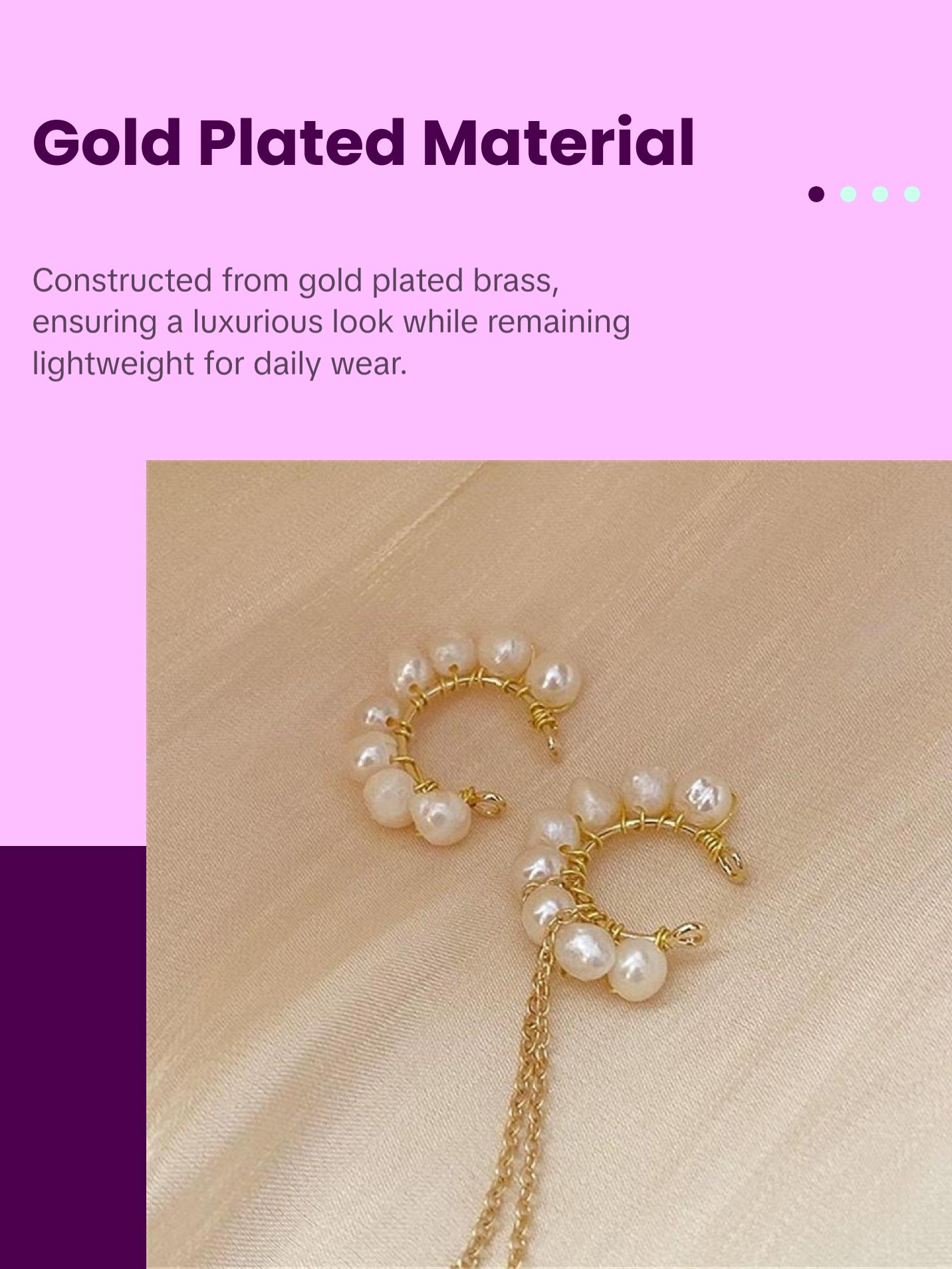 No Piercing Natural Pearl Ear Climber - Arc Gold Dangle Conch Helix Cuff Earrings