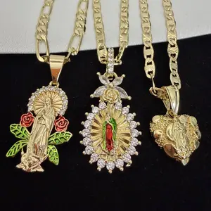 Virgen Mary Necklace 14k Gold Plated Our Lady Guadalupe