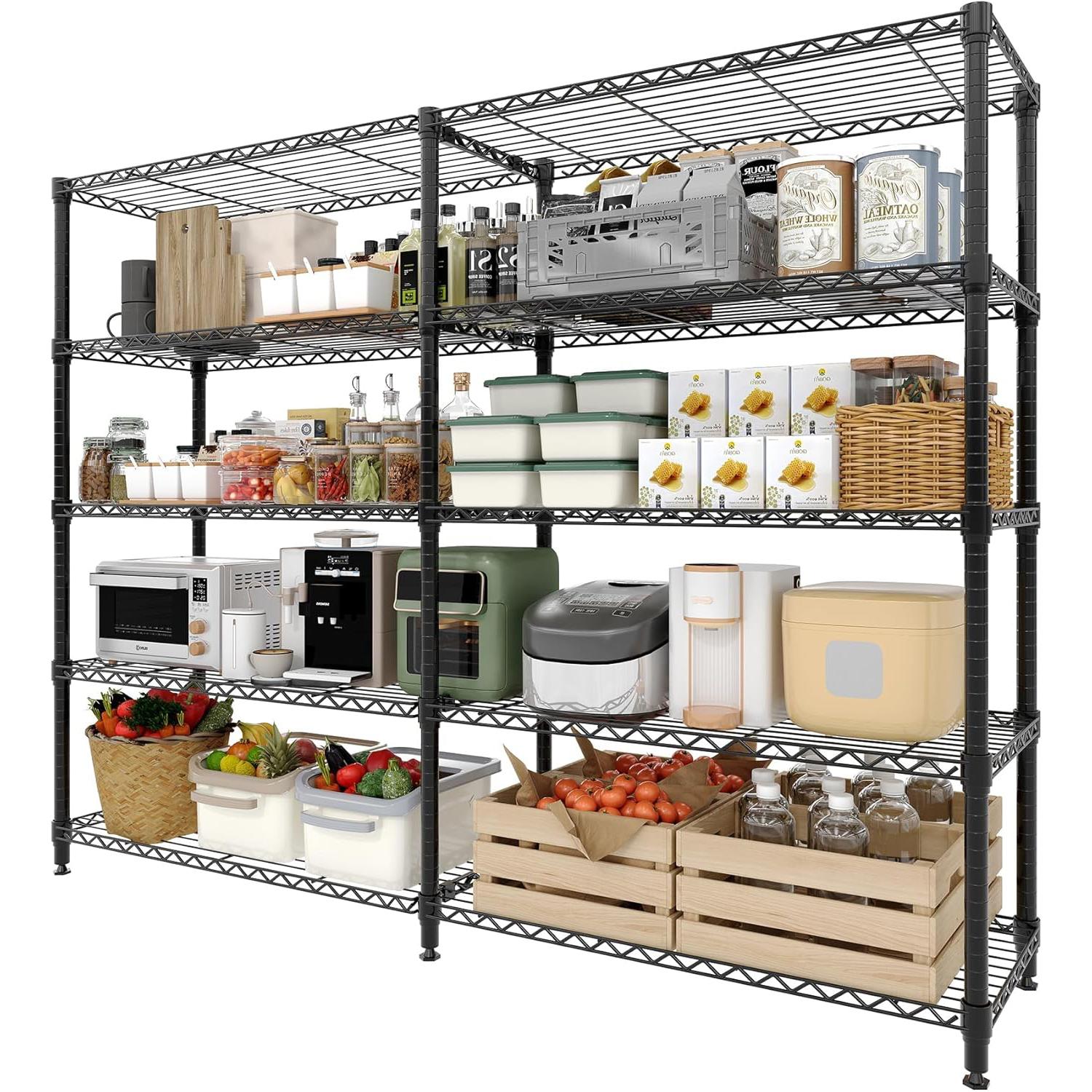 5-Tier Metal Wire Storage Rack for Food Service - Adjustable L-Shaped Industrial Shelving, 1325 lbs Capacity, Commercial Kitchen, Pantry, Garage, 59"W x 13.8"D x 70.5"H - 5 Floors, Width 35