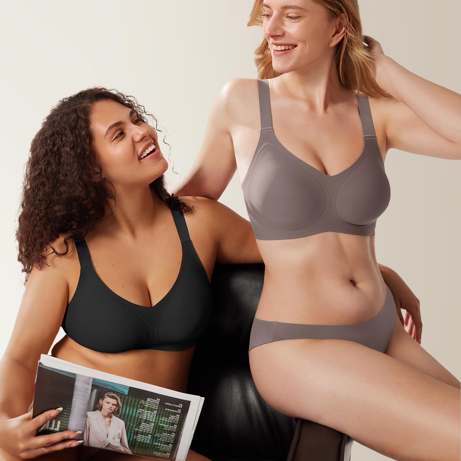 Vertvie Women Wireless Jelly Bras V-neck Comfortable Push Up Bra No Underwire Bra Full Coverage Supportive Bralette Everyday Seamless T-shirt Bra