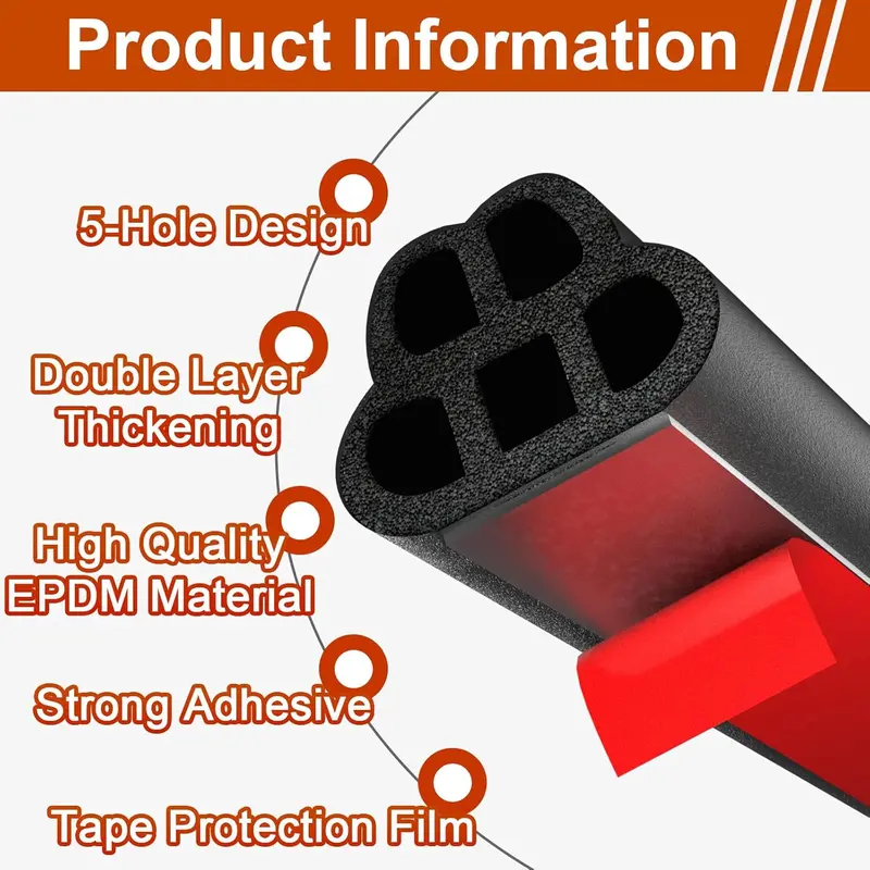 toolupgrade YXCY 52.5 Ft Car Door Seal Strip Universal Self Adhesive Automotive Weather Stripping, Double Layer 5-Hole Car Door Soundproofing Strip, Rubber Seal Strip for Cars Trucks SUVs RVs Hood Cover Vehicle Replacement