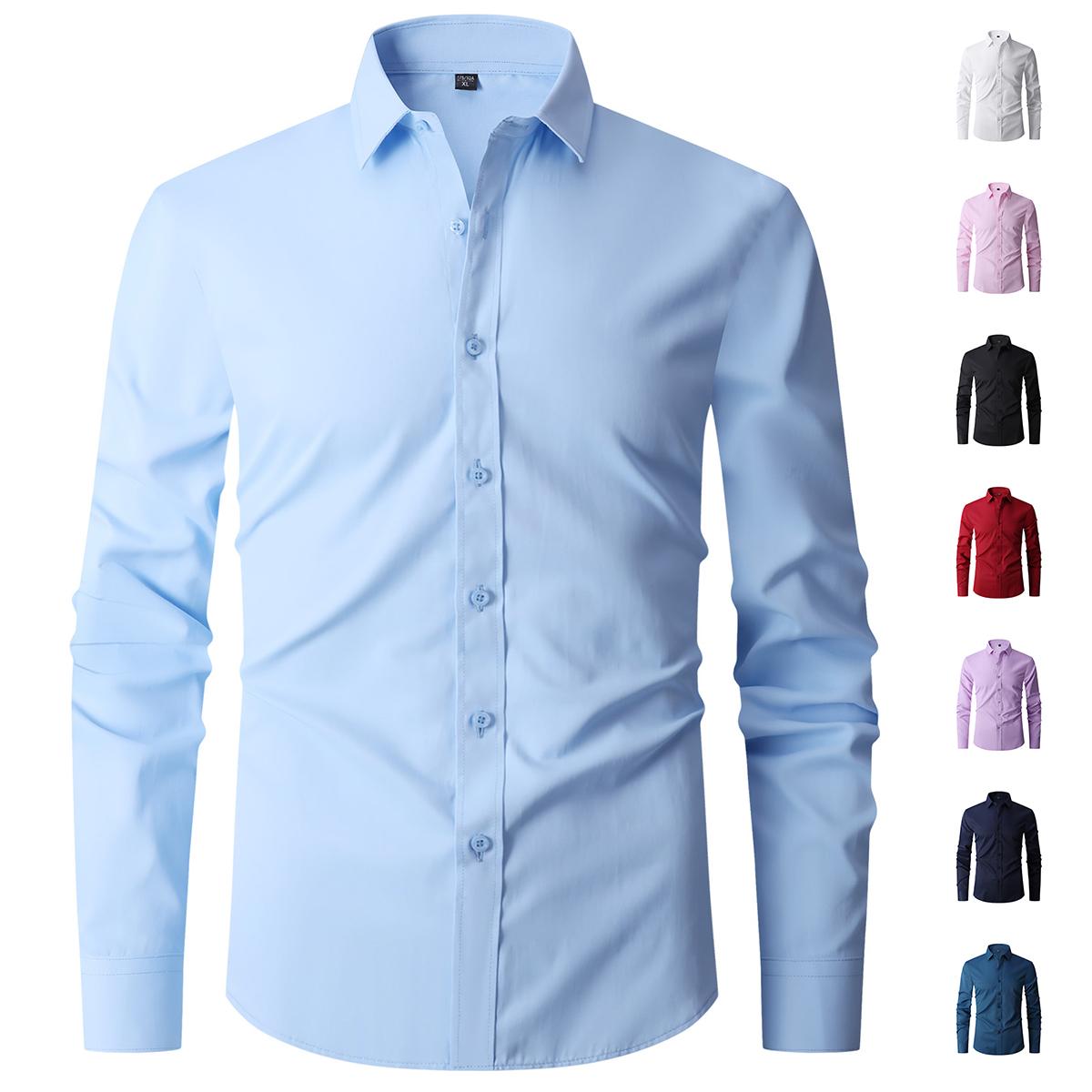 Men's Retro Fitted Dress Shirts 4-Pack, Wrinkle-Resistant Stretch for Business, Office & Weddings, No