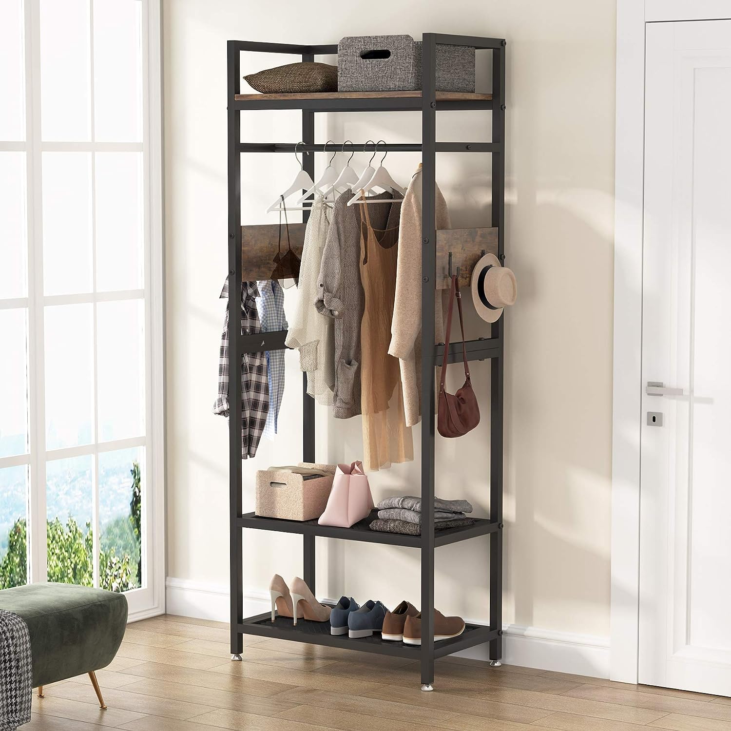 Tribesigns Industrial Small Clothes rack with shelves,freestanding closet organizer hanging closetorganizer Hangable