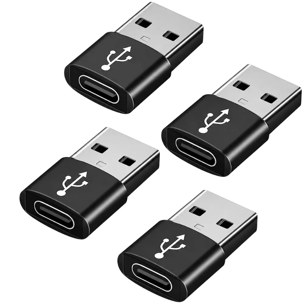 4Pack USB to USB C Adapter, Type-C Female to A Male Car Charger OTG Converter Compatible with Apple Watch 8 9 10, iPhone 16 15 14 Pro Max, Samsung S24, Nintendo Switch, AirPods, iPad, Car