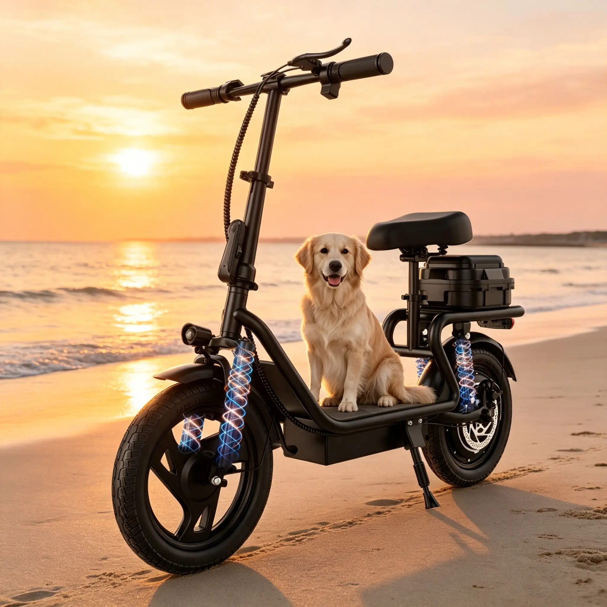 Adult Foldable Commuting Powered Scooter with Adjustable Seat, 350/500W Brushless Motor, 48V 10.4Ah Battery, Up to 49 mi Range, 19/22 MPH Top Speed, 14" Tires, Dual Suspension, LCD Display, Rear Basket, 265 lbs Load Capacity for Urban Ride