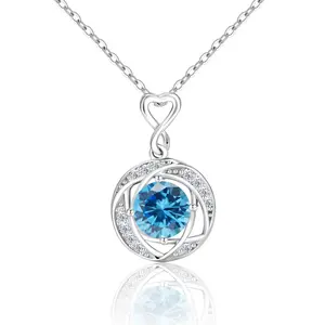925 Sterling Silver Blue Crystal Heart Pendant Necklace for Women, Infinity Love Circle Necklace with Cubic Zirconia, Elegant Fashion Jewelry Commemorative Gift for Wife Mom, Mother's Day Anniversary Christmas Birthday Gift