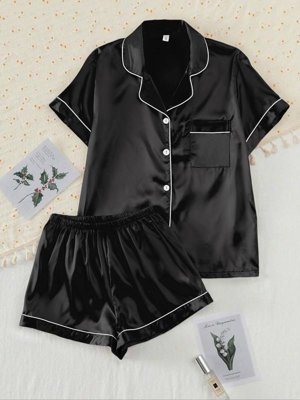 【Valentine's Day】Women's Two-piece Shirt & Shorts Satin Pajamas Set, Ladies Summer Sleepwear