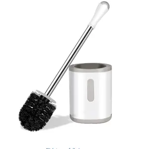 Compact Toilet Brush & Holder, Stainless Steel Handle, Space Saving for Storage, Deep Cleaning, Drip-Proof, Easy to Assemble, Nylon Bristles, White & Grey