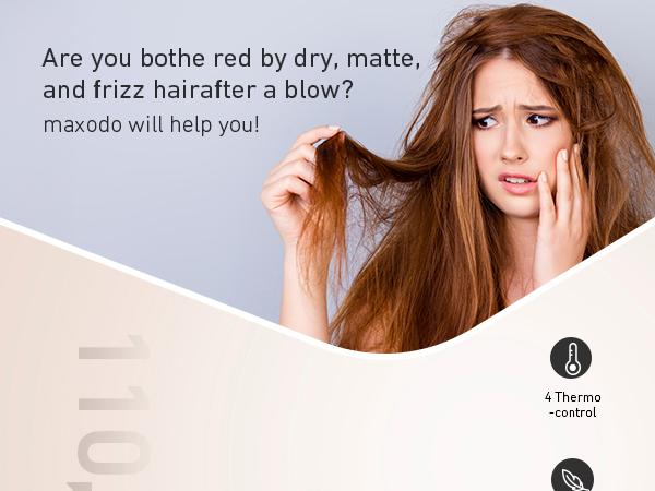 Maxodo 1400W High-Speed Hair Dryer with Ion Technology & Brushless Motor for Salon-Quality Drying 110,000 rpm 200 Million Ions Healthy Shine 360° Diffusers