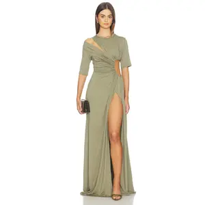Sid Neigum Gathered Slit Maxi Dress in Olive