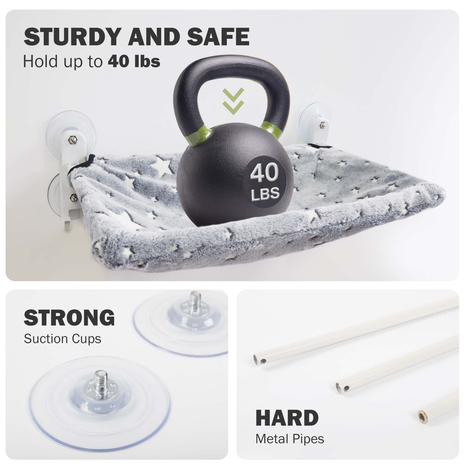 POMESEA Sunbathing Window Perch for Large Cats, Glow in The Dark Cat Window Hammock with Hook Design, Easy to Assemble, Foldable Window Seat for Cats Inside