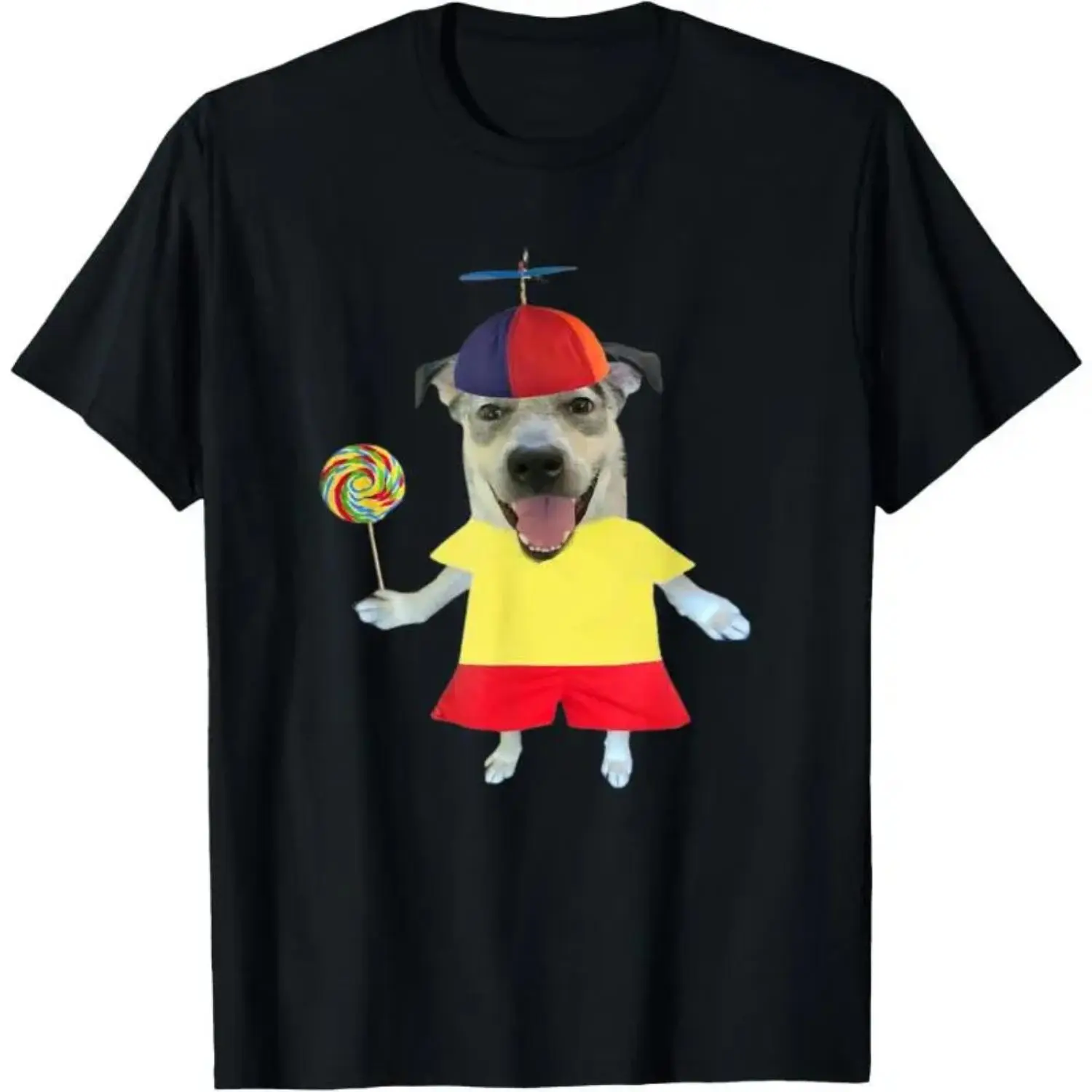 Men's Cotton Round Neck Short-Sleeve Streetwear T-Shirt - Funny Silly Dog With Lollipops Meme Design Unisex Casual Top For Women