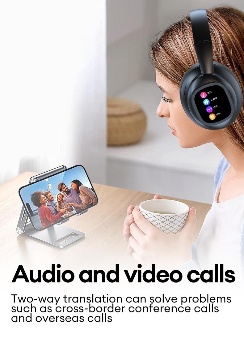 HYUNDAI X1 Pro Wireless Headphones with Detachable Full Color LCD Touch Screen Support 169 Languages Bluetooth Translation Function AI Assistant & Smart Chat