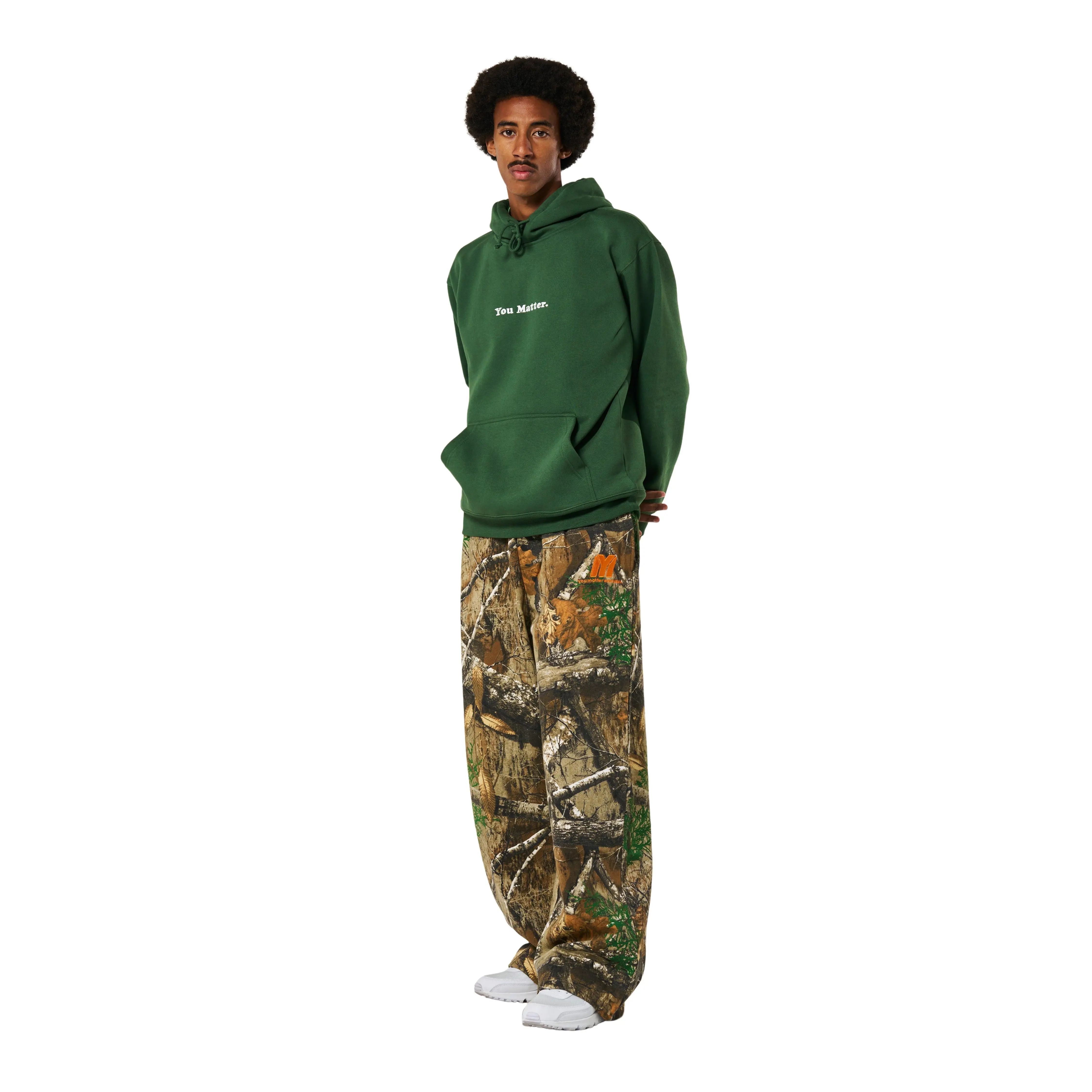 Women's Comfy Fit Satin-Accent Cotton Pullover Graphic Hoodie - Forest Green Longsleeve Top with "You Matter" Embroidery, Womenswear, Pullover Hoodie