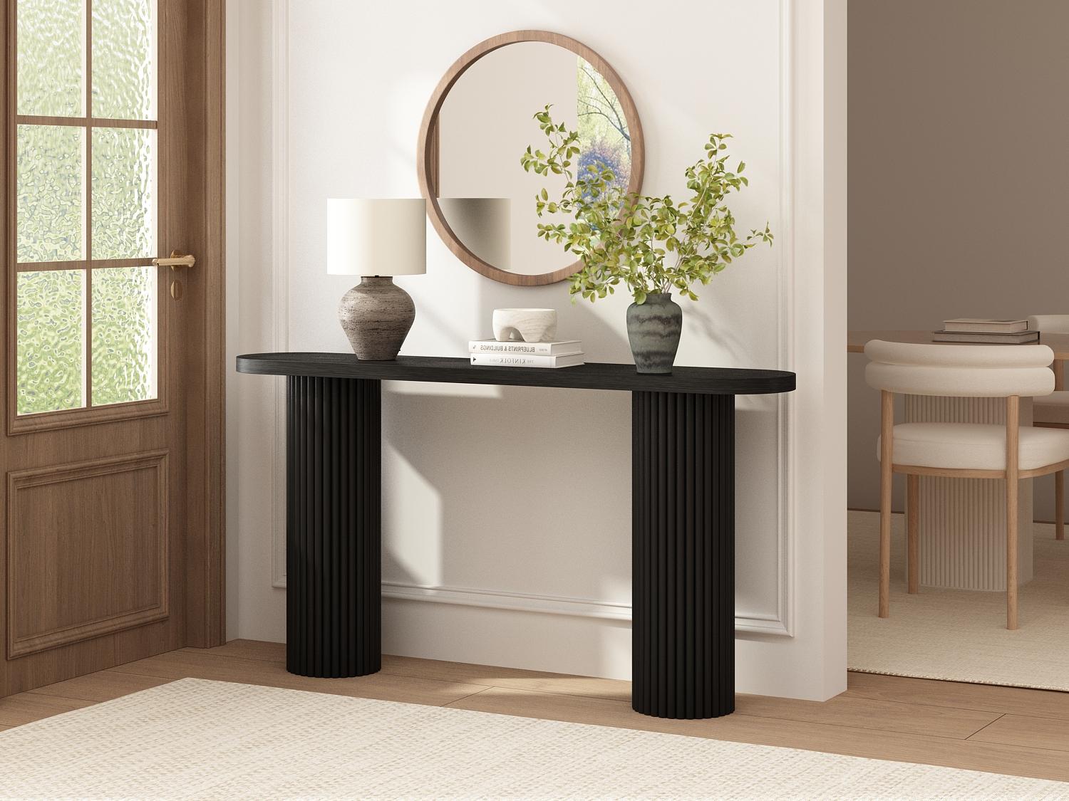 Fluted Solid Wood Console Table Farmhouse Entryway Table with Rounded Corners, Morden Sofa Tables Behind Couch for Foyer, Entrance, Living Room, Hallway