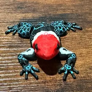 Articulated Poison Dart Frog Figurine with Vibrant Red Belly Detailed Blue Patterns for Collectors Lifelike Pose Ideal for Enthusiasts