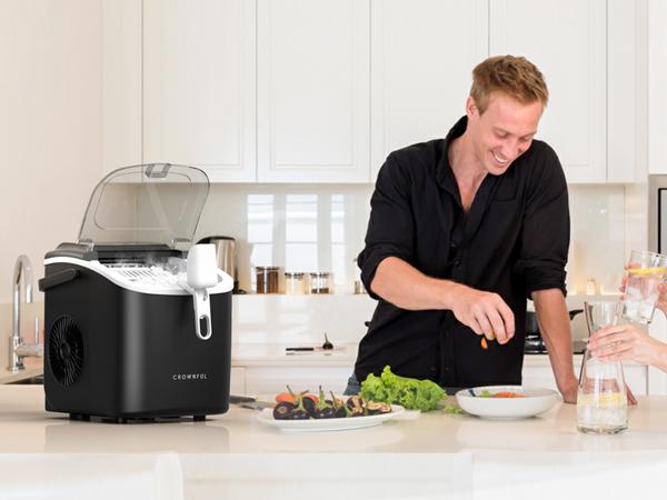 Crownful Ice Maker Countertop, Portable Small Ice Machine with Self-Cleaning, 26lbs/24H, 9 Cubes in 6 Mins, with Scoop and Basket for Home